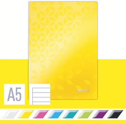 Notitieboek Leitz WOW A5 160blz 90gr lijn geel-1