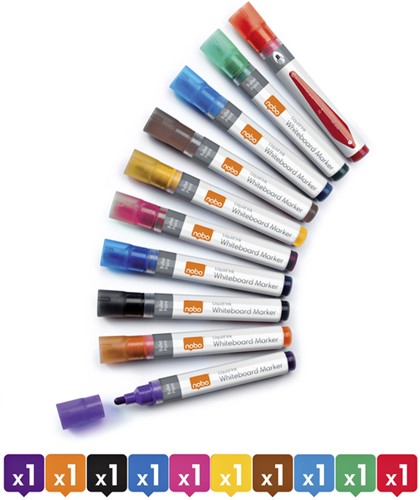Whiteboardmarker Nobo Liquid ink rond assorti 3mm 10stuks-2
