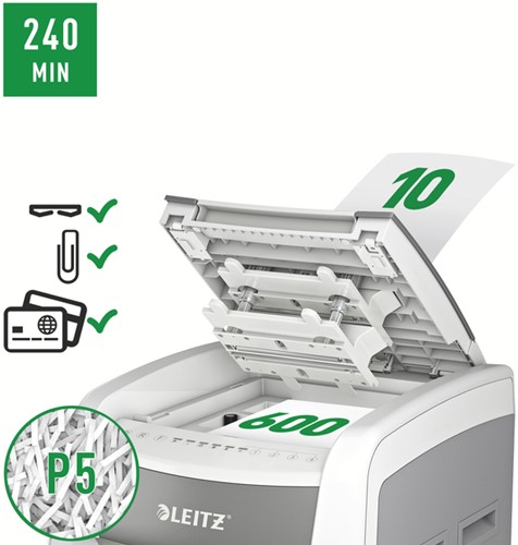 Papiervernietiger Leitz IQ Auto+ Office Pro 600 P5 snippers 2x15mm-3