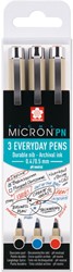 Fineliner Sakura Pigma Micron 0.4mm blister à 3 stuks assorti