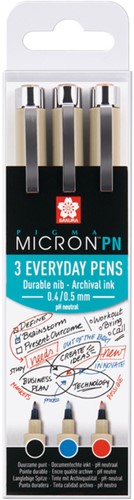 Fineliner Sakura Pigma Micron 0.4mm blister à 3 stuks assorti