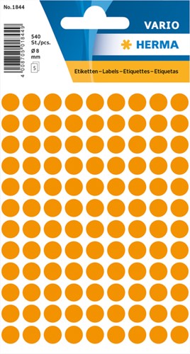 Etiket HERMA 1844 rond 8mm fluor oranje 540stuks 5 Vel