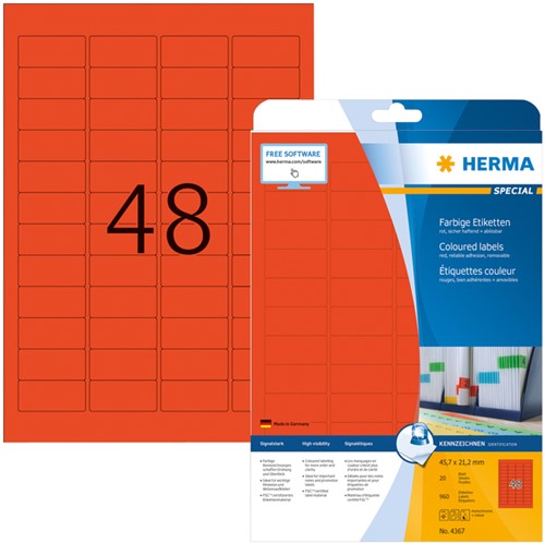 Etiket HERMA 4367 45.7x21.2mm verwijderb rd 960st 20 Vel