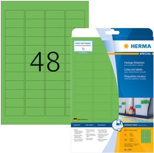 Etiket HERMA 4369 45.7x21.2mm verwijderb gn 960st 20 Vel