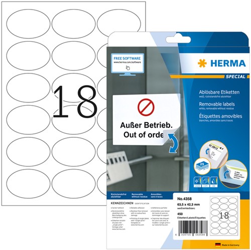 Etiket HERMA 4358 63.5x42.3mm verwijderbaar ovaal 450 stuks