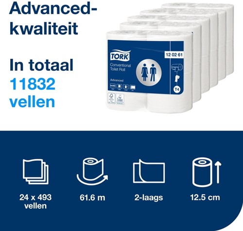 Toiletpapier Tork T4 Advanced 2-laags 493 vel wit 120261-3