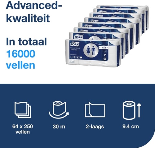 Toiletpapier Tork T4 Advanced 2-laags 250 vel wit 110767-2