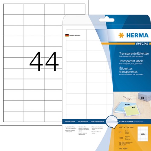Etiket HERMA 4680 48.3x25.4mm transp 1100stuks 25 Vel