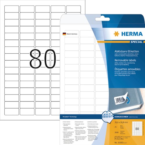 Etiket HERMA 10003 35.6x16.9mm verwijderb wt 25 Vel