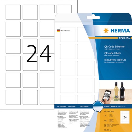 Etiket HERMA 9642 40x40mm QR-code wit 600stuks 25 Vel