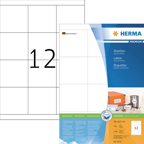 Etiket HERMA 4279 70x67.7mm premium wit 1200stuks 100 Vel